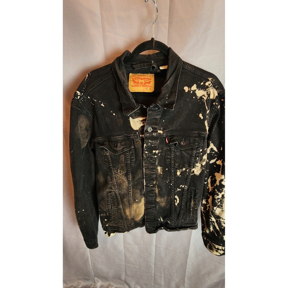 Levis Custom Acid Wash Bleach Distressed Denim Jacket Black Y2K Punk Grunge XL